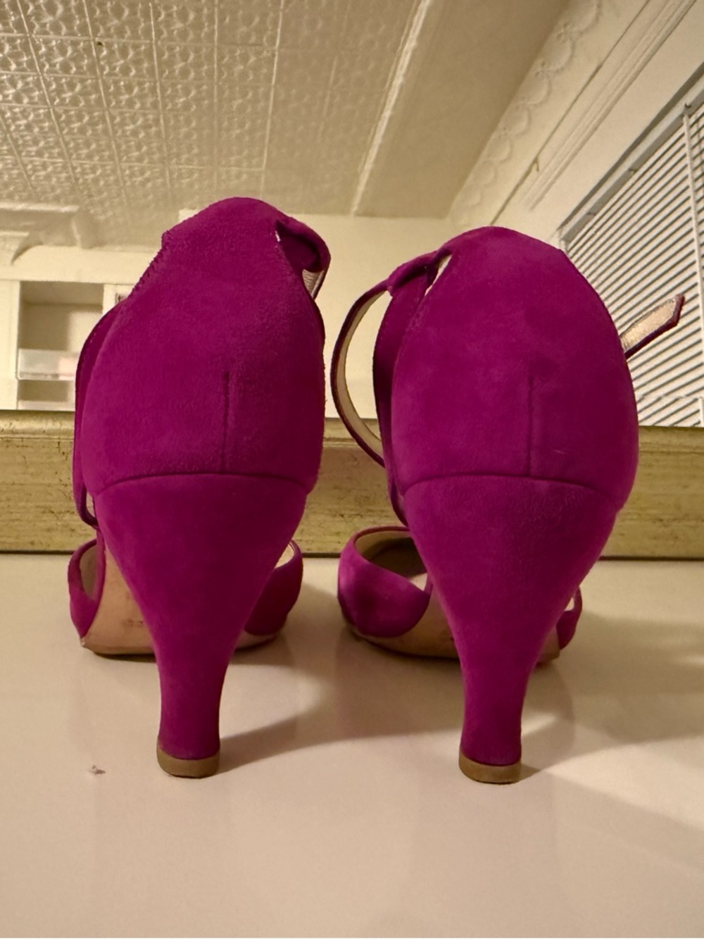 Repetto Magenta Suede Mid-Heel Sandals